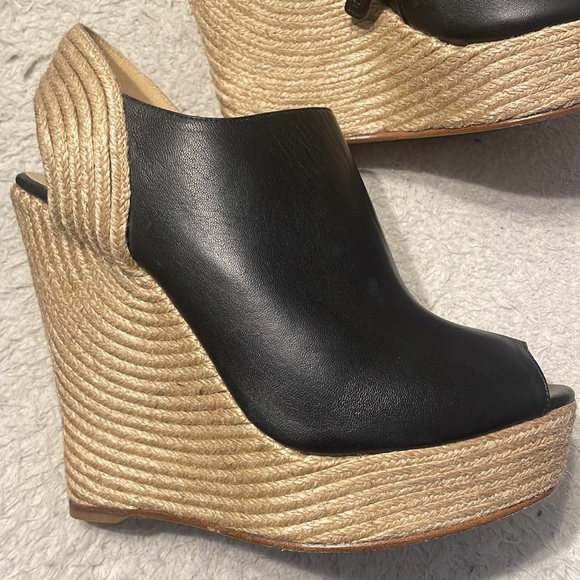 Gucci Black ‘Tiffany’ Peep Toe Espadrille Wedge Sandals size 38.5 - Picture 9 of 10